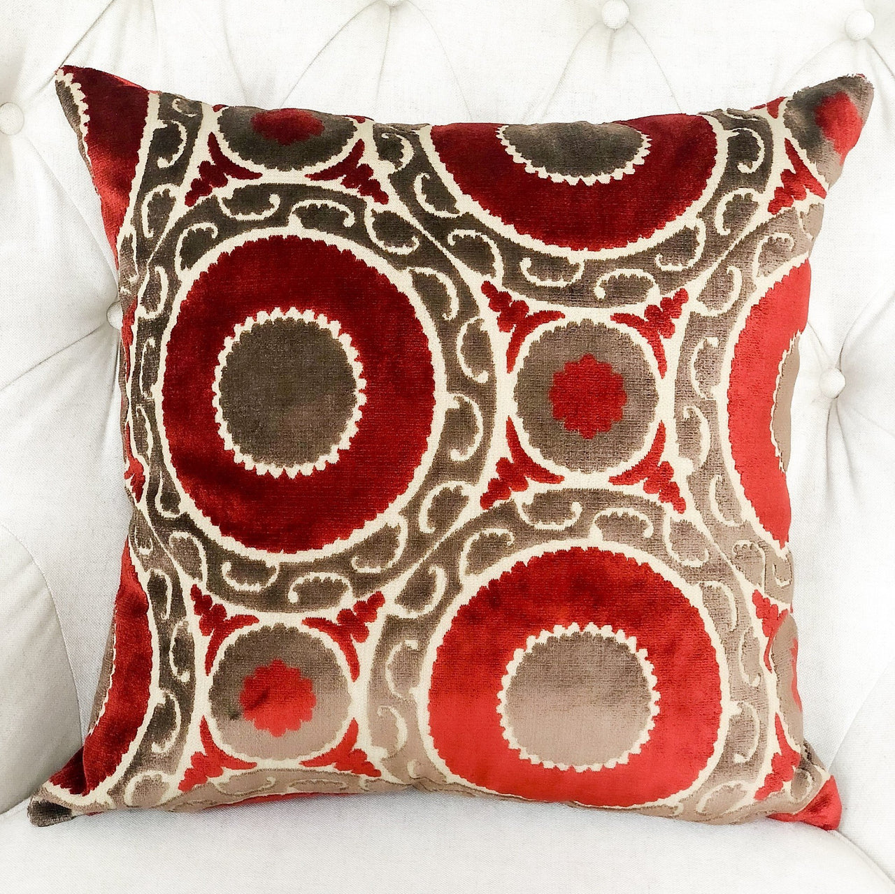 Madeline Red and Brown Handmade Luxury Pillow - 10 SIZES -