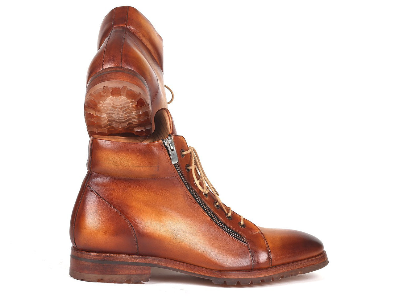 Paul Parkman - Men's Side Zipper Leather Boots Light Brown -