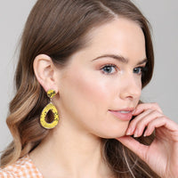 Thumbnail for Linked Pear-Shape Snake Skin Printed Dangle Post Earrings - 7 COLORS -