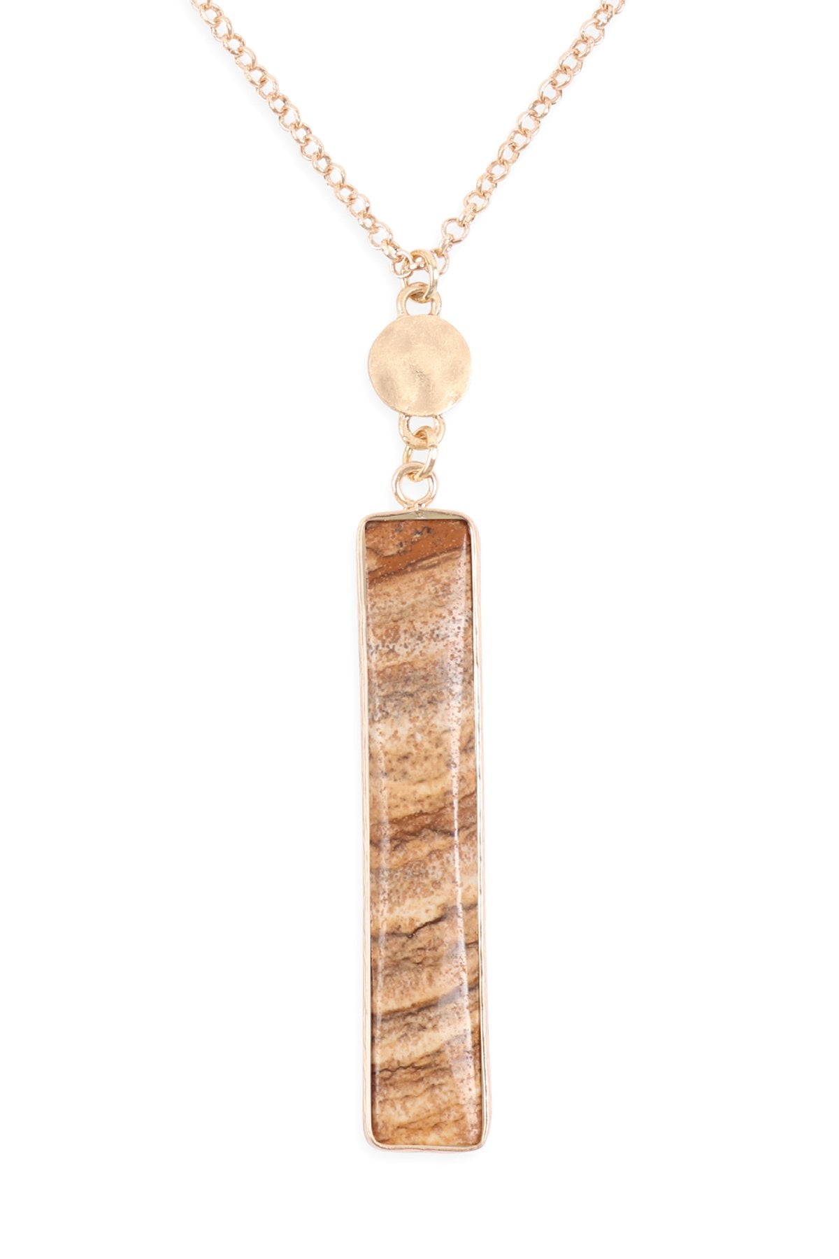 Riah Fashion - Bar Natural Stone Pendant Chain Necklace - 6 COLORS -