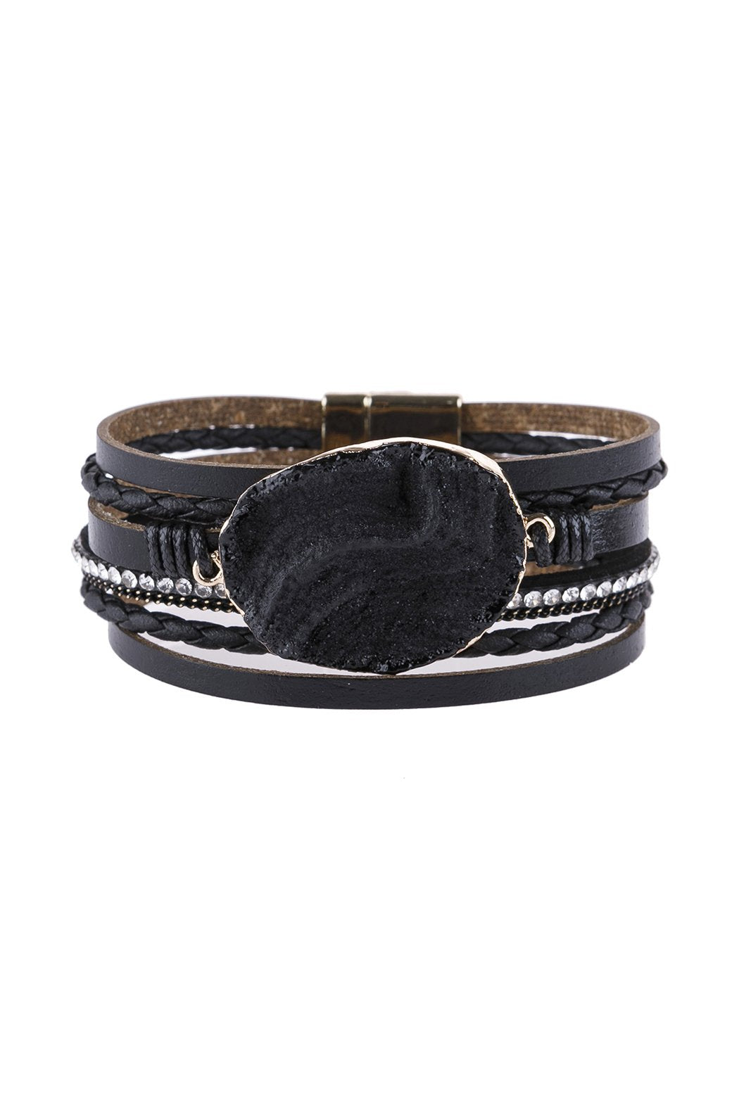 Riah Fashion - Large Semi Stone Leather Wrap Bracelet - 7 COLORS -