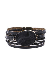 Thumbnail for Riah Fashion - Large Semi Stone Leather Wrap Bracelet - 7 COLORS -