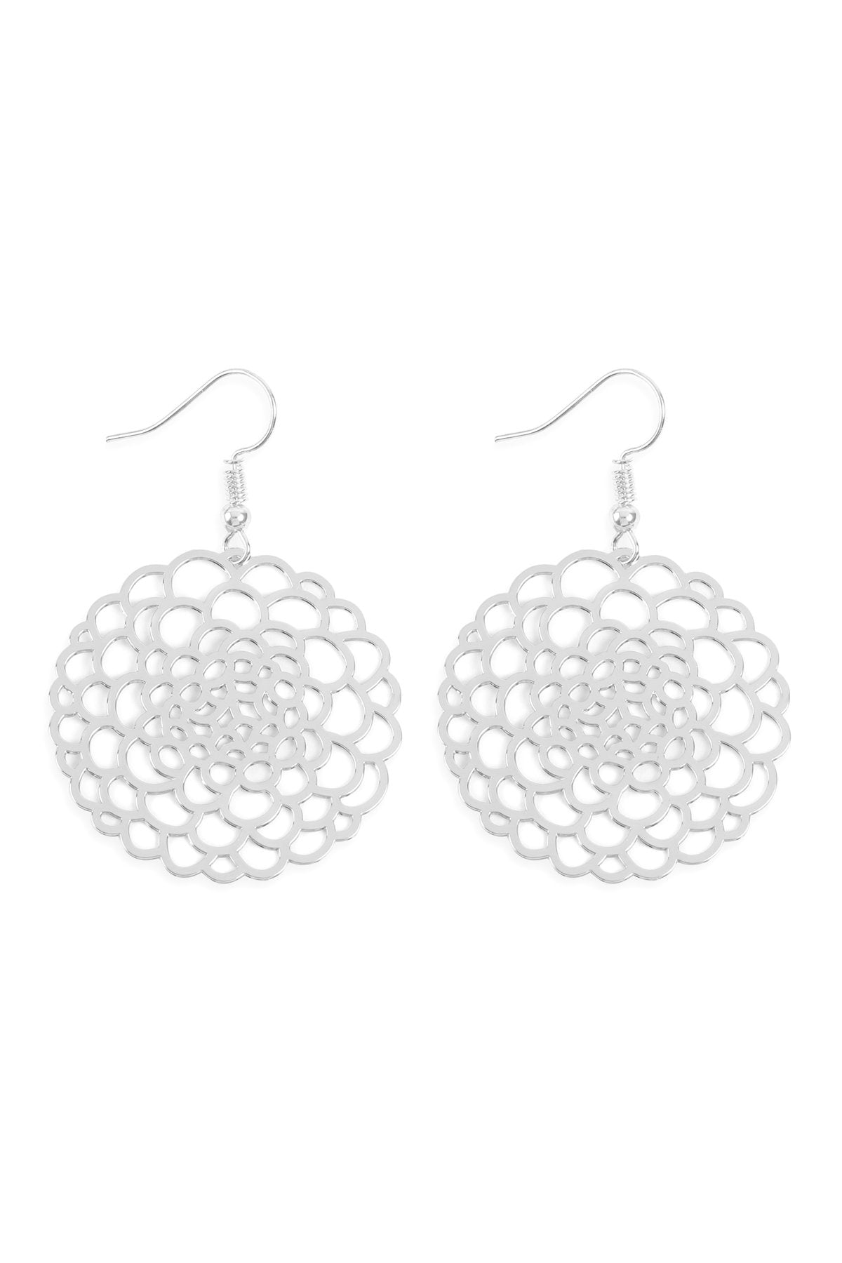 Riah Fashion  - Blossom Flower Filigree Disc Drop Earrings - 2 COLORS