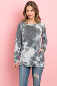 Thumbnail for Riah Fashion - Tie Dye Long Sleeve Top With Kangaroo Pocket - 4 COLORS -