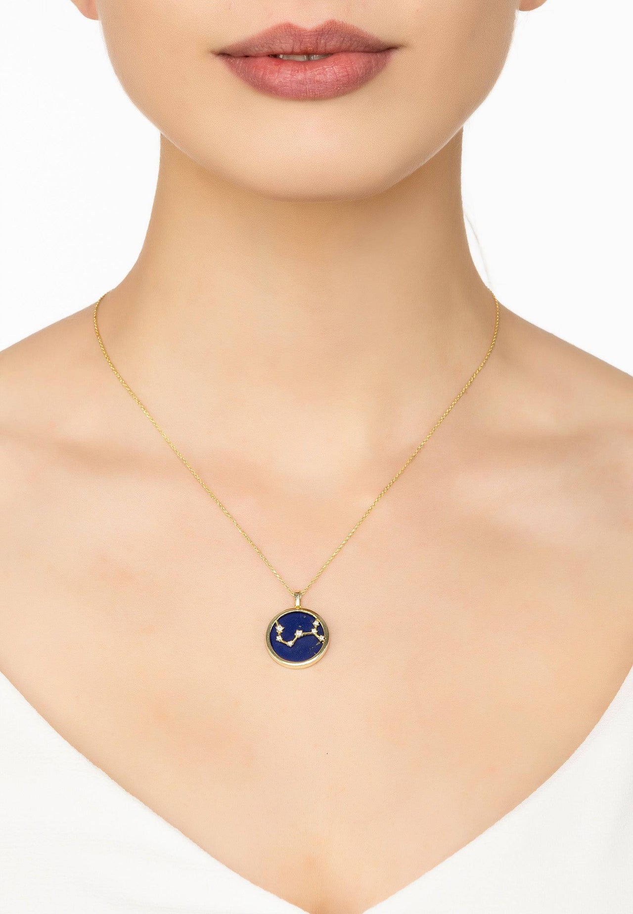 Zodiac Lapis Lazuli Gemstone Star Constellation Pendant Necklace Gold Scorpio -