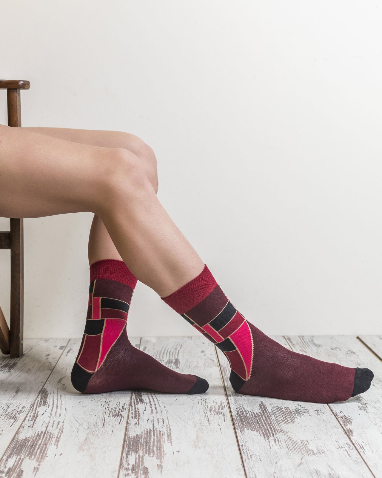 Men's Burgundy Mix Set Socks - 5 PACK -