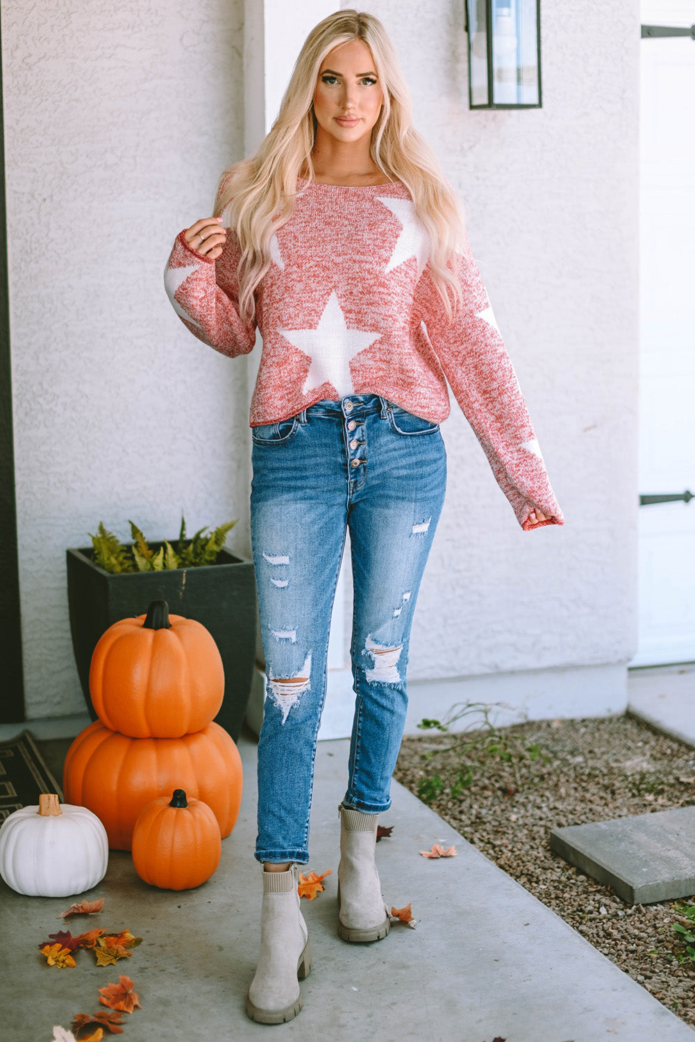 Threaded Pear - Katharine Star Spangled Casual Knit Sweater - 1 COLOR -