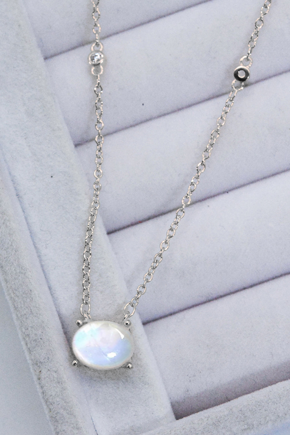 Geometric Moonstone Pendant Necklace - T - 2 FINISHES -