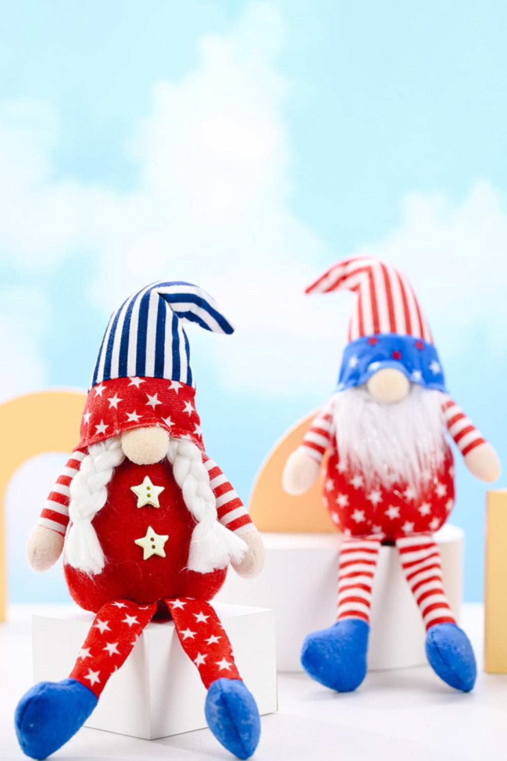 Set of 2 Independence Day Pointed Hat Decor Gnomes - 10" - 2 PCS - 2 TYPES / SET - [5-10 DAY DELIVERY] - T -