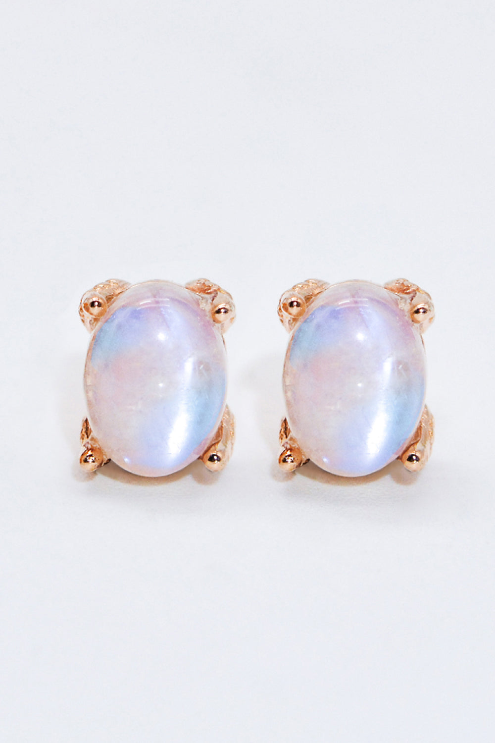 Natural Moonstone 4-Prong Stud Earrings - T - 2 FINISHES -