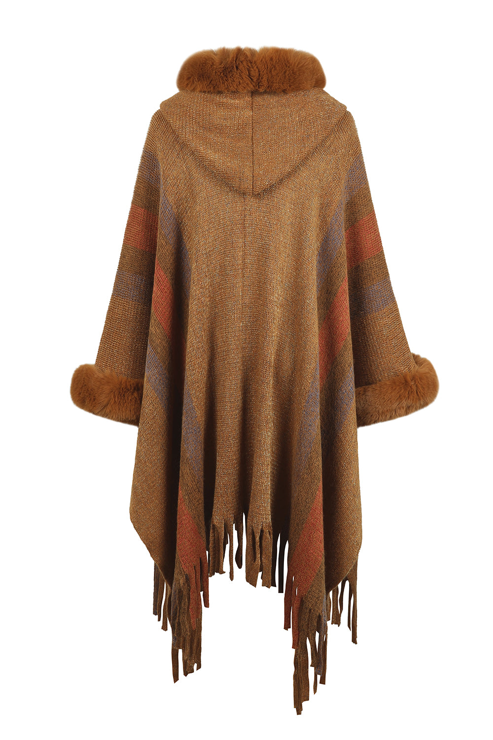 Color Block Fringe Detail Poncho - T - 4 COLORS -