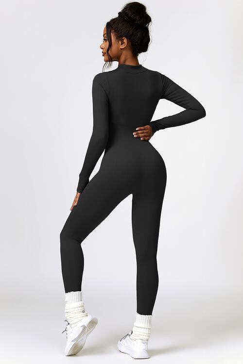 Half Zip Long Sleeve Active Jumpsuit - T - 5 COLORS -