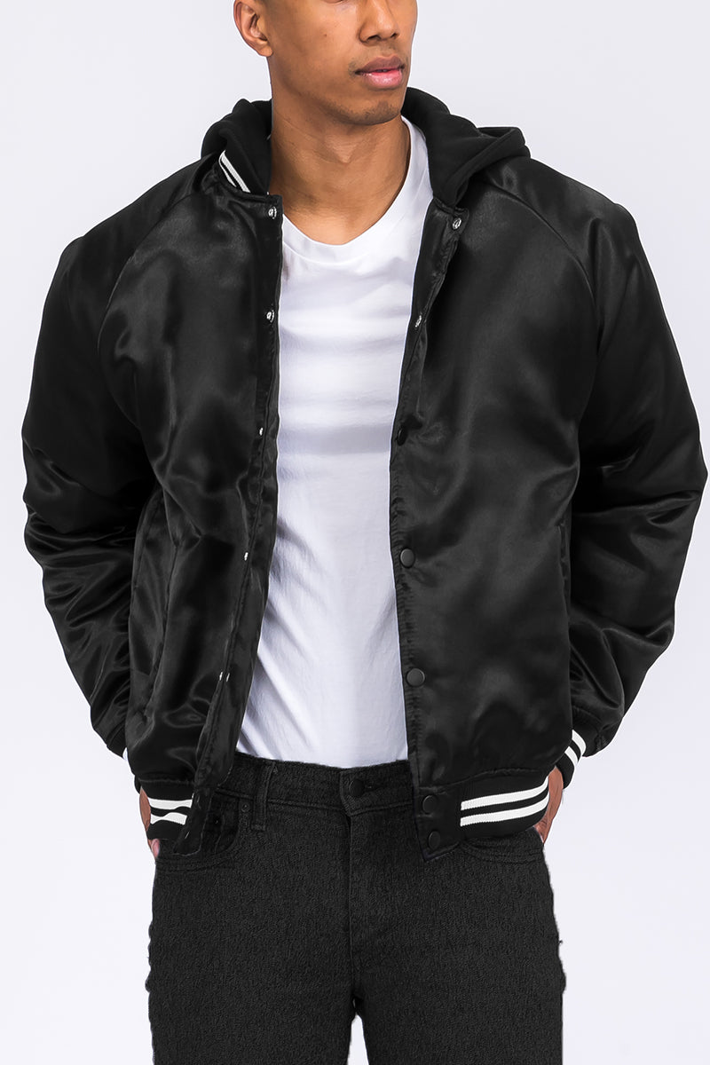 Satin Hooded Varsity Jacket - 7 COLORS -