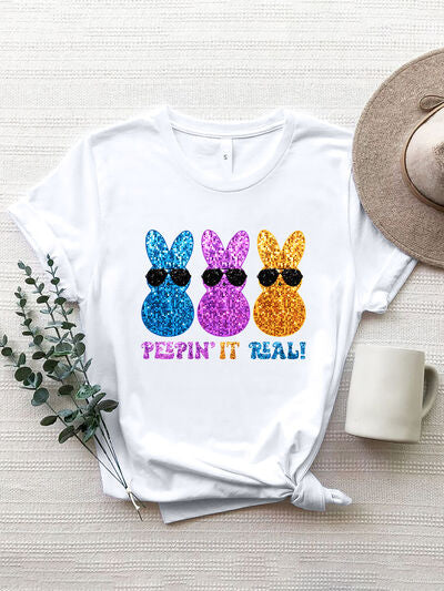 PEEPIN IT REAL Sequin Rabbit Round Neck Short Sleeve T-Shirt - T - 2 COLORS -