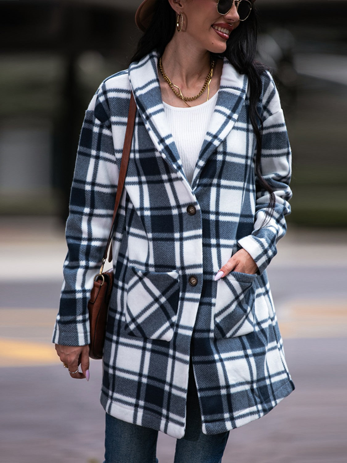 Plaid Shawl Collar Jacket with Pockets - t - 3 colors -