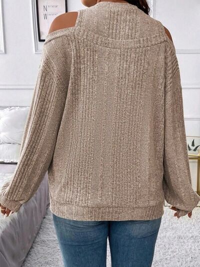 Round Neck Cold Shoulder Sweater - T - 4 COLORS -