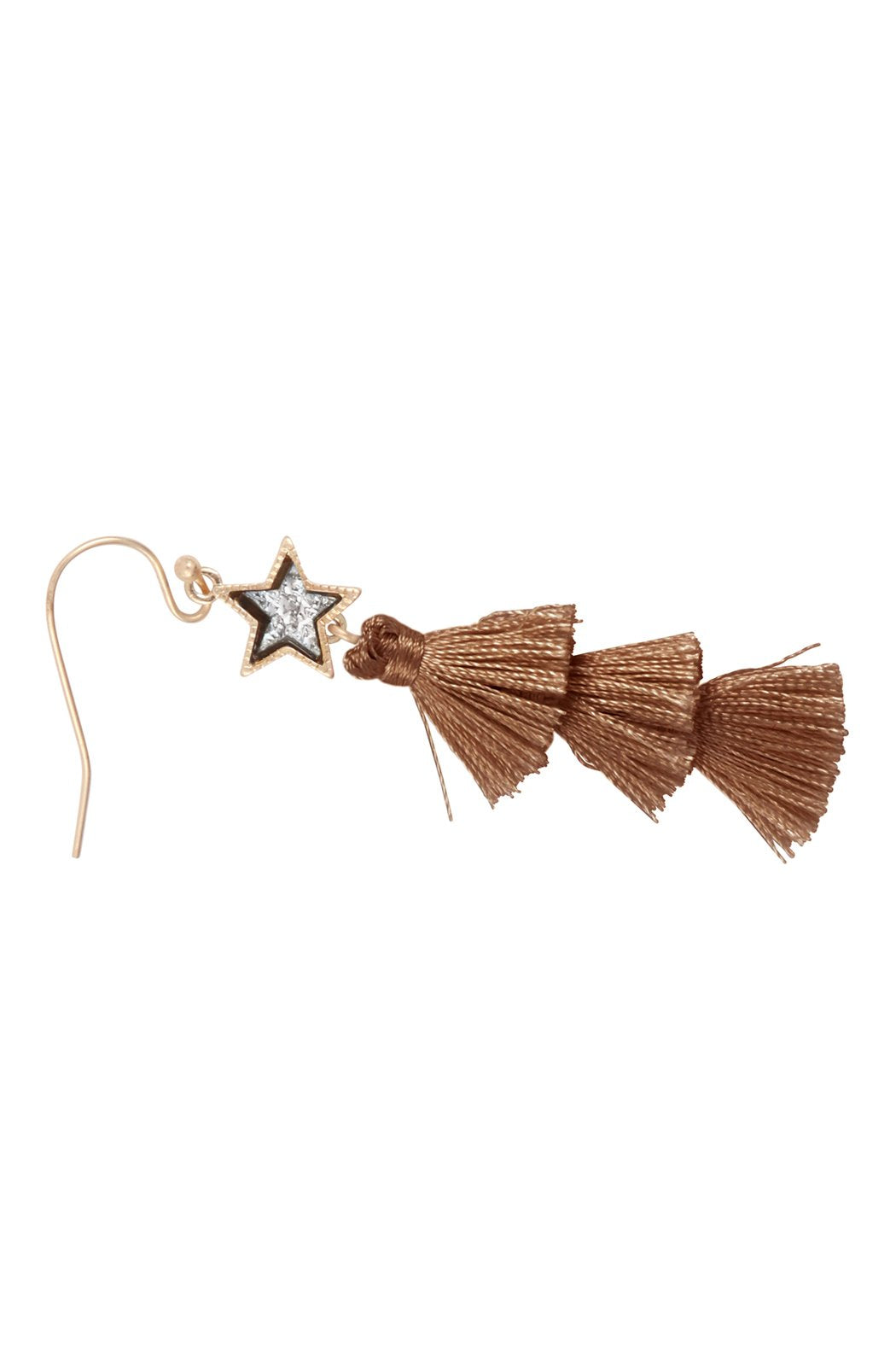 2“ Star Shape Faux Druzy With Triple Mini Tassel Hook Earrings - 8 COLORS -