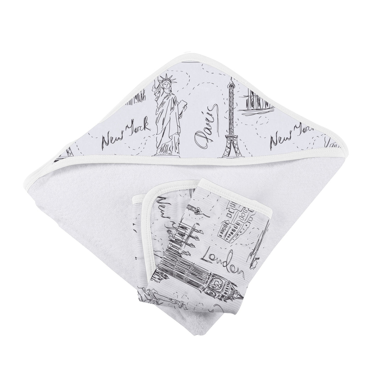 Newcastle - London, Paris, New York Hooded Towel and Washcloth Set -