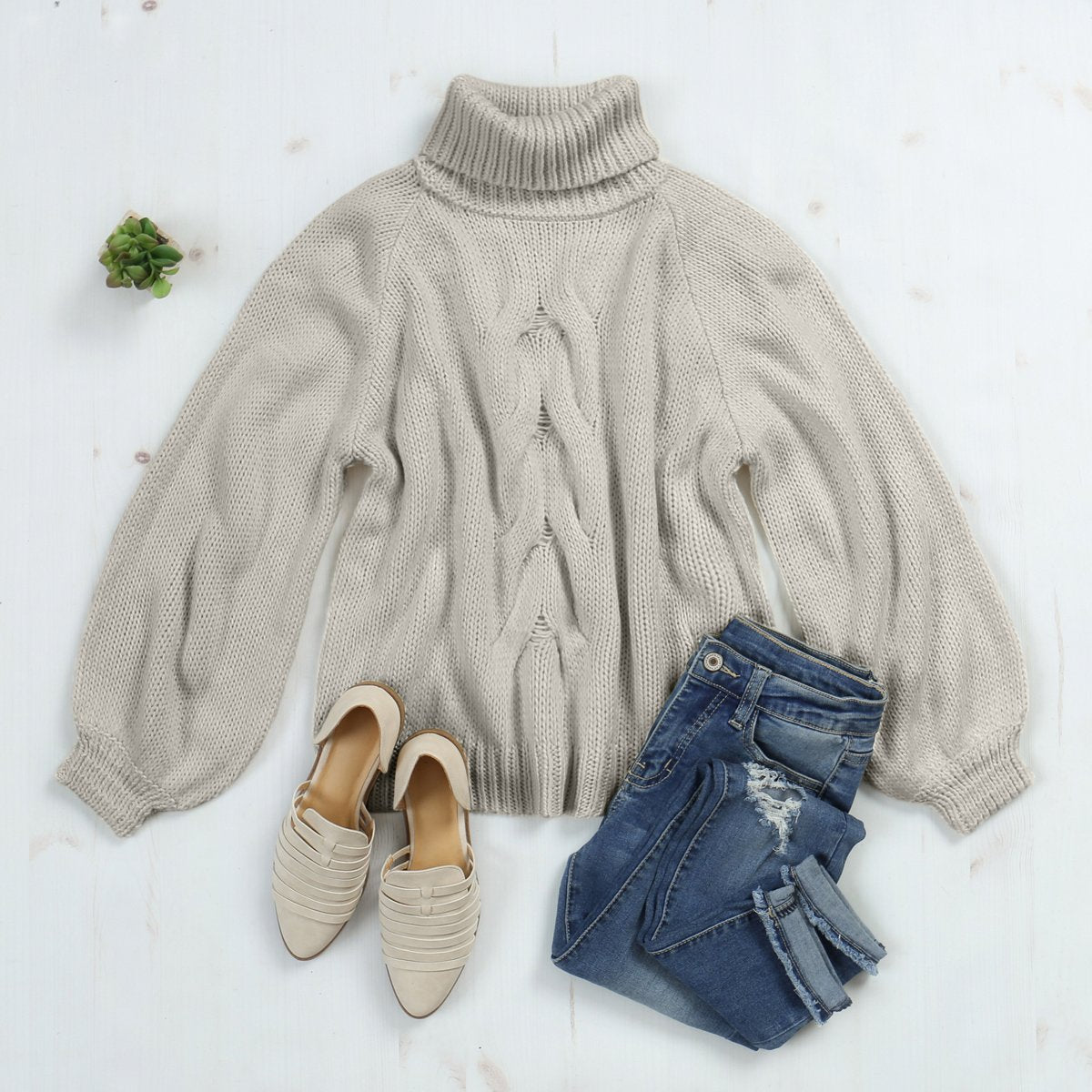 Riah Fashion - Chunky Cable Knit Turtleneck Sweater - 9 COLORS -