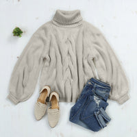 Thumbnail for Riah Fashion - Chunky Cable Knit Turtleneck Sweater - 9 COLORS -