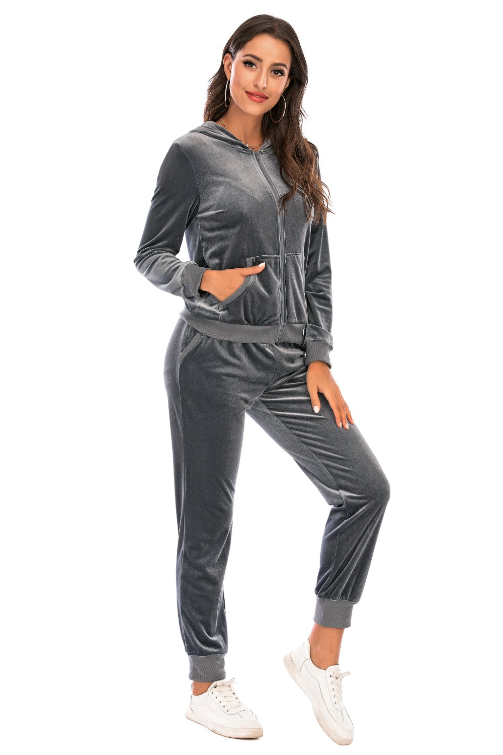 Zip-Up Hooded Jacket and Pants Set - 2 PCS. - T - 4 COLORS -