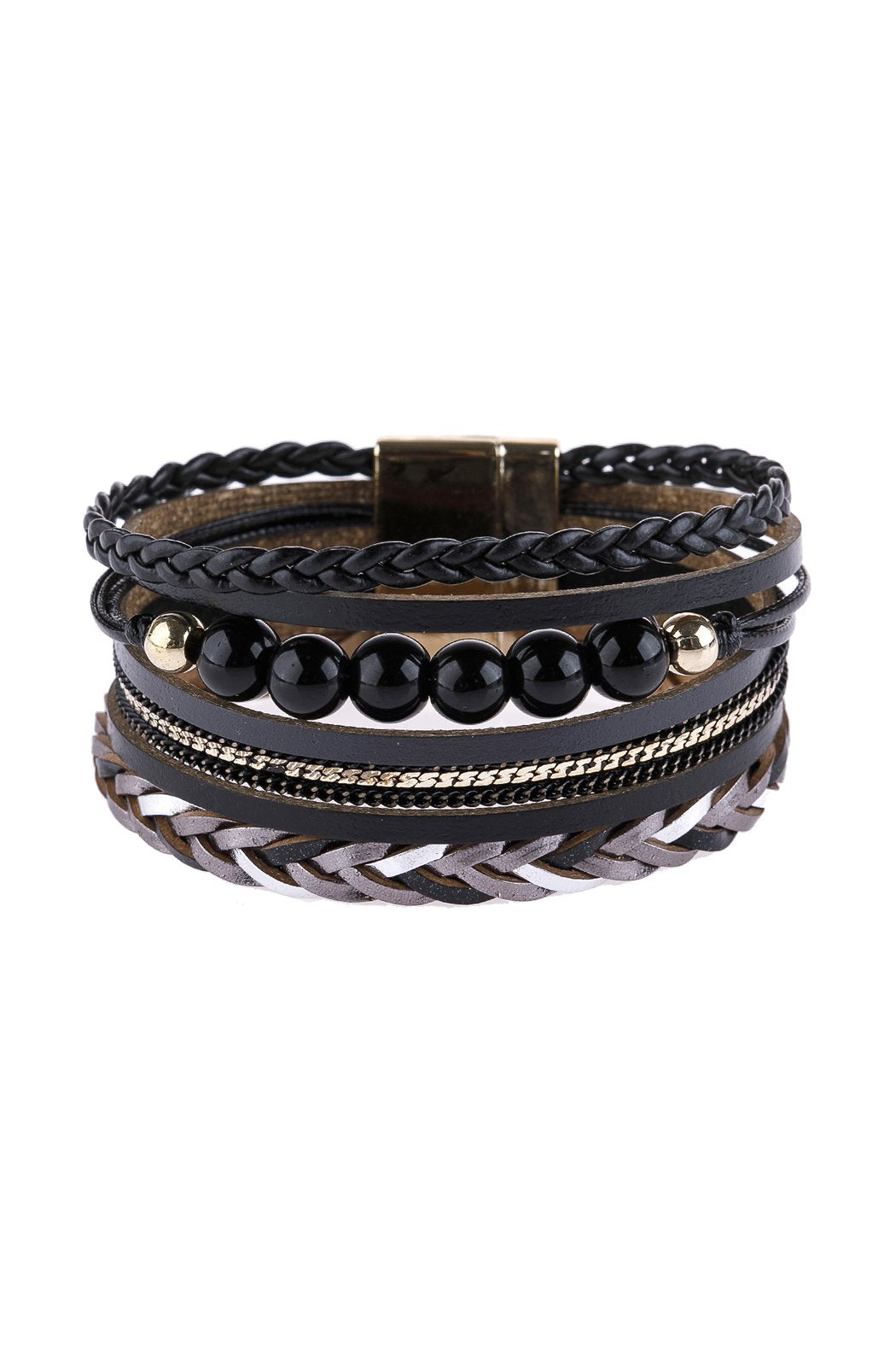 Riah Fashion - Leather Braided Beads Wrap Magnetic Bracelet - 9 COLORS -