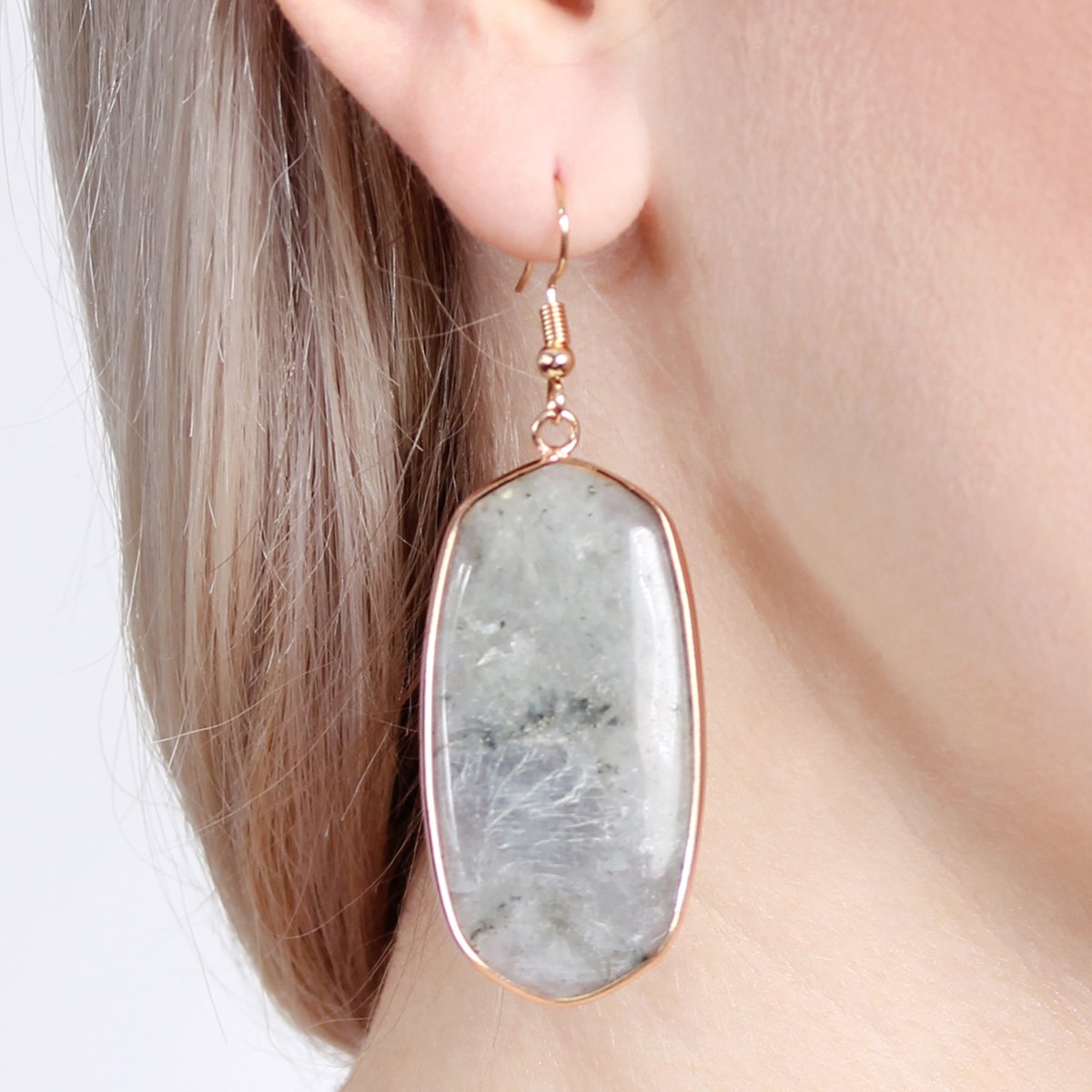 USA - Natural Oval Stone Earrings - 9 COLORS -