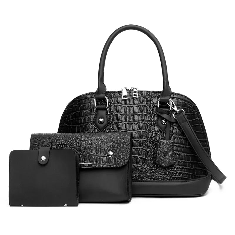 Savoy - Leyla Womens Handle Bag (3 Piece Set) - Black - 1 COLOR -