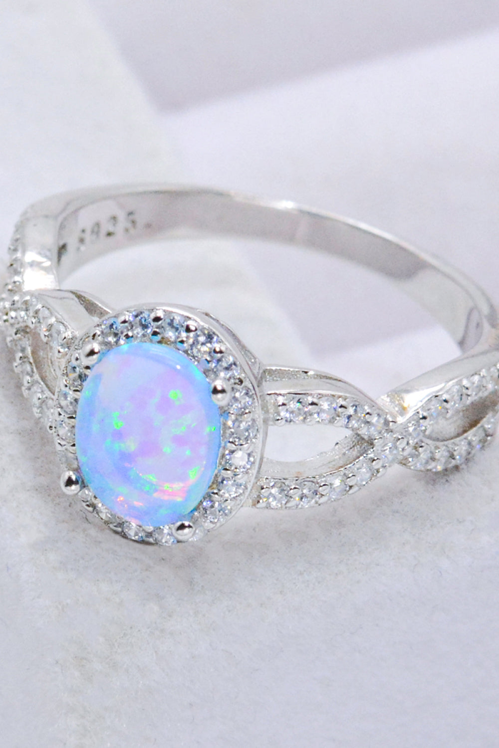 925 Sterling Silver Opal Halo Ring - T - SIZES 6 THRU 9 - 1 COLOR -