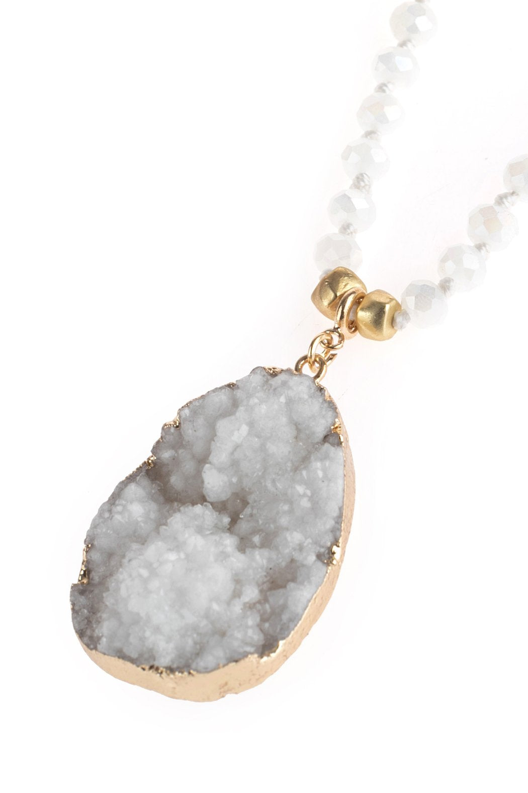 Druzy Stone Pendant Glass Beaded Necklace - 4 COLORS