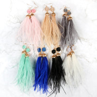 Thumbnail for Riah Fashion - Druzy Stone Dangling Feather Earrings - 7 COLORS -