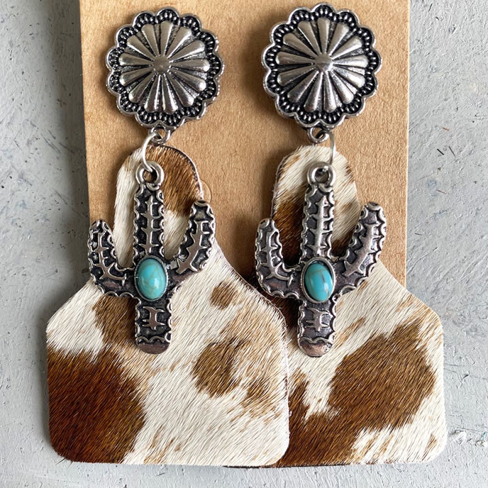 Turquoise Decor Cactus Alloy Earrings - T - 7 STYLES -