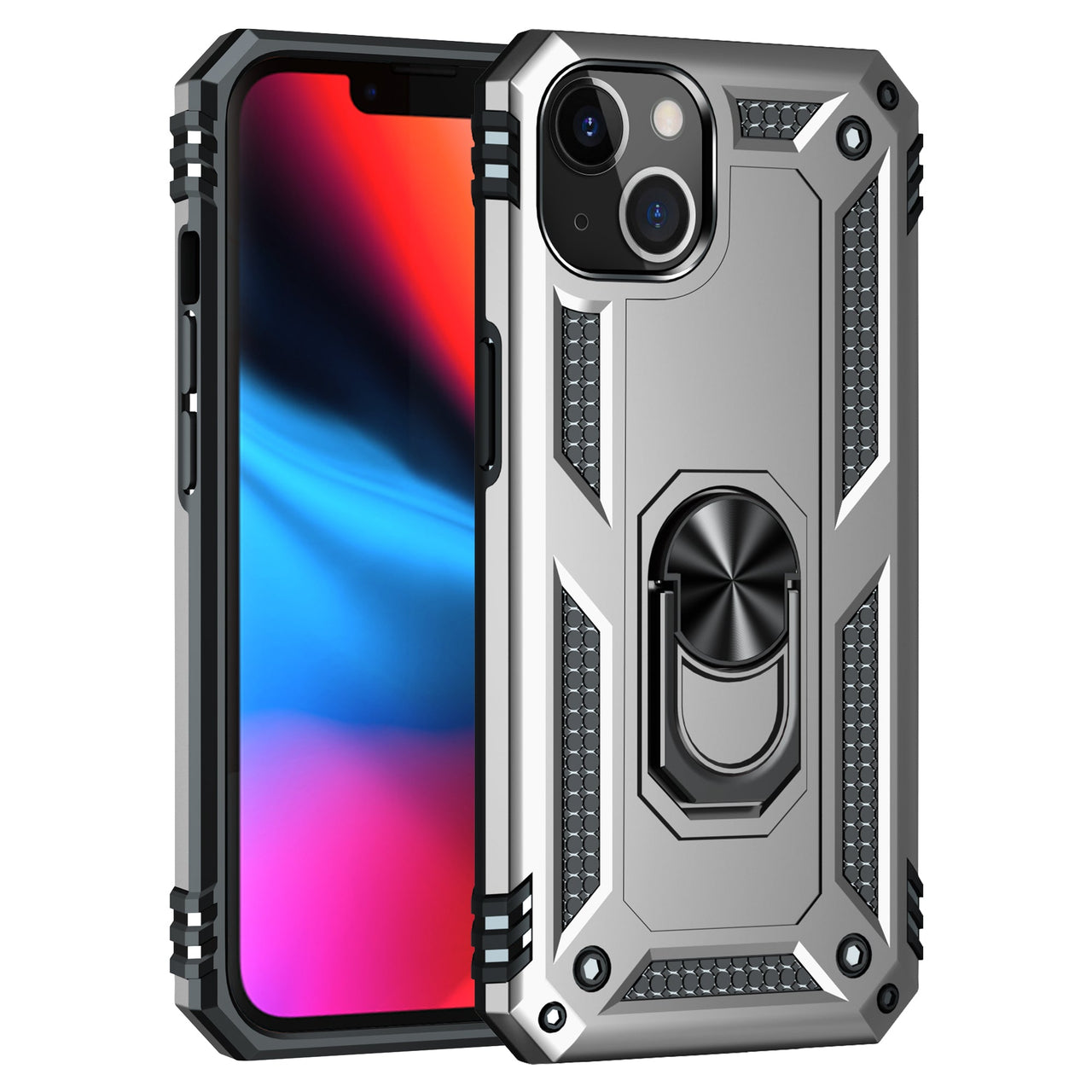 Savoy - iPhone 13  Case With Kickstand, Heavy Duty Military Grade Protection Phone Case, Built-In 360° Rotate Ring Stand, Shockproof - 1 COLOR -