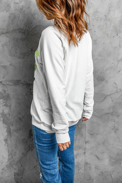 Lucky Clover Round Neck Dropped Shoulder Sweatshirt - T - 1 COLOR -