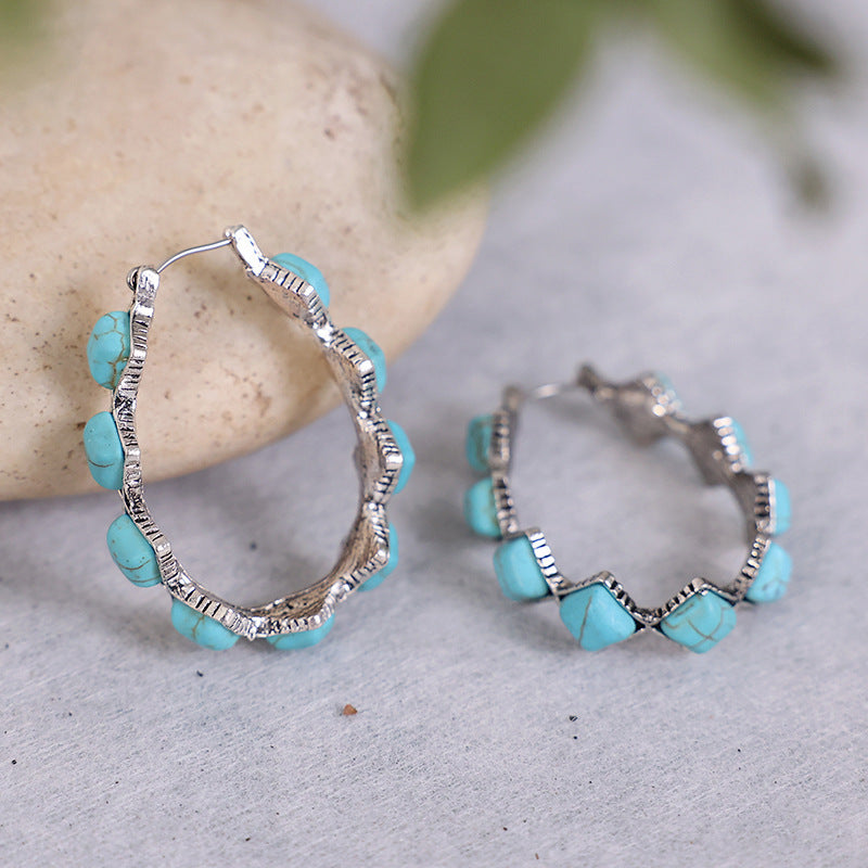 Turquoise Hoop Earrings - T -