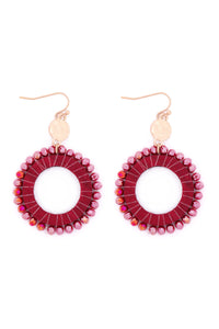 Thumbnail for Riah Fashion - Glass Beaded Wood Hoop Drop Earrings - 4 COLORS