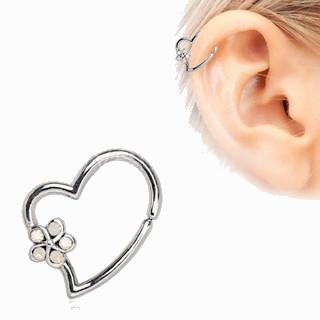 316L Stainless Steel Synthetic Opal Flower Heart Annealed Cartilage Earring -