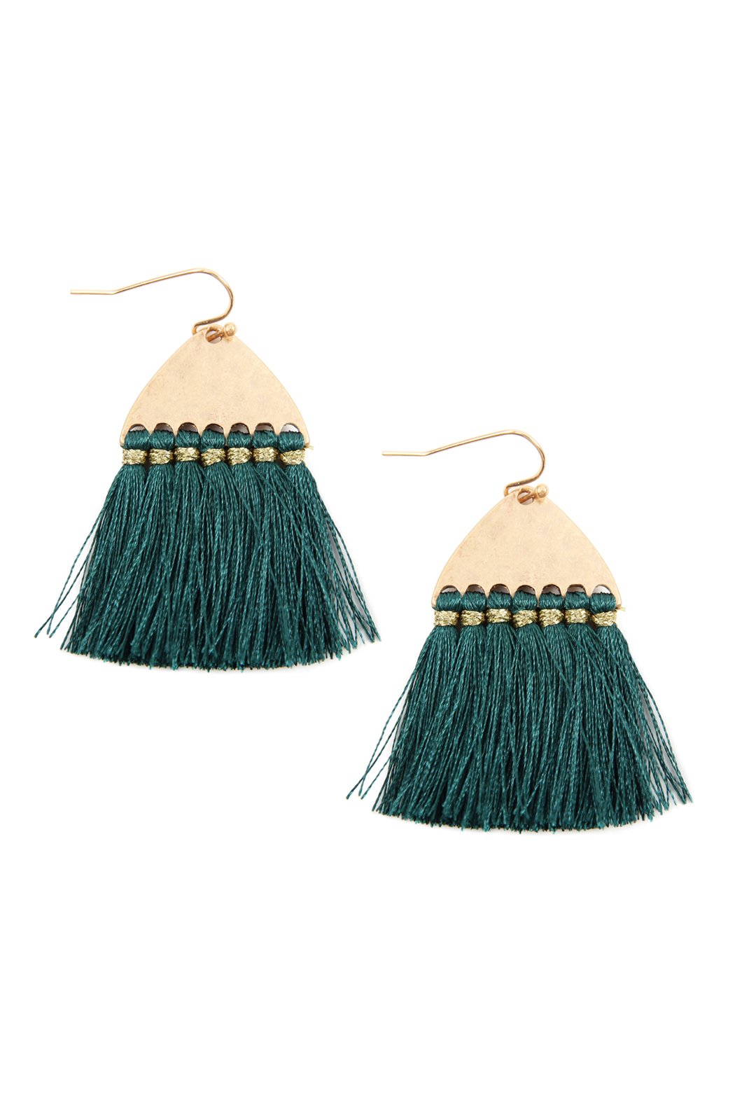 Thread Tassel Hammered Metal Hook Earrings - 11 COLORS -