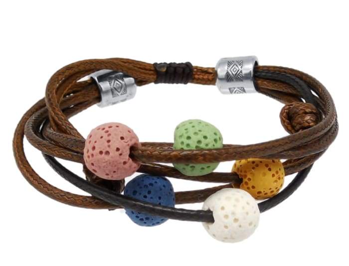 Brown Lava Stone Charm Bracelet Adjustable -