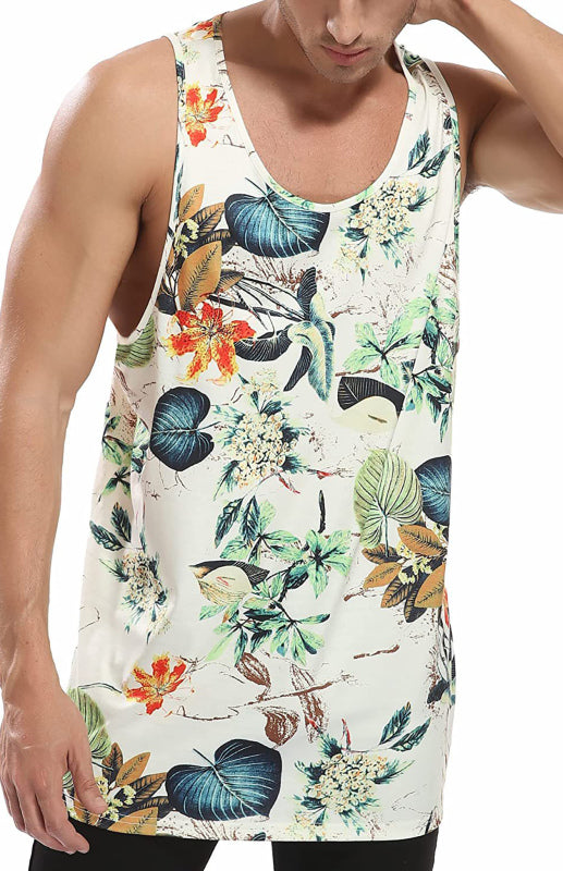 Men's Casual Summer Beach Print Sleeveless Tank Top - K - 2 PRINTS -