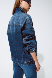 Thumbnail for Q2 - Oversized Denim Jacket With Silver Metallic Finished - 1 COLOR -