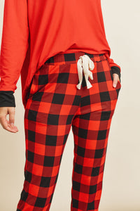 Thumbnail for Riah Fashion - Solid Top and Plaid Joggers Set With Self Tie - 2 PCS. - 1 COLOR -