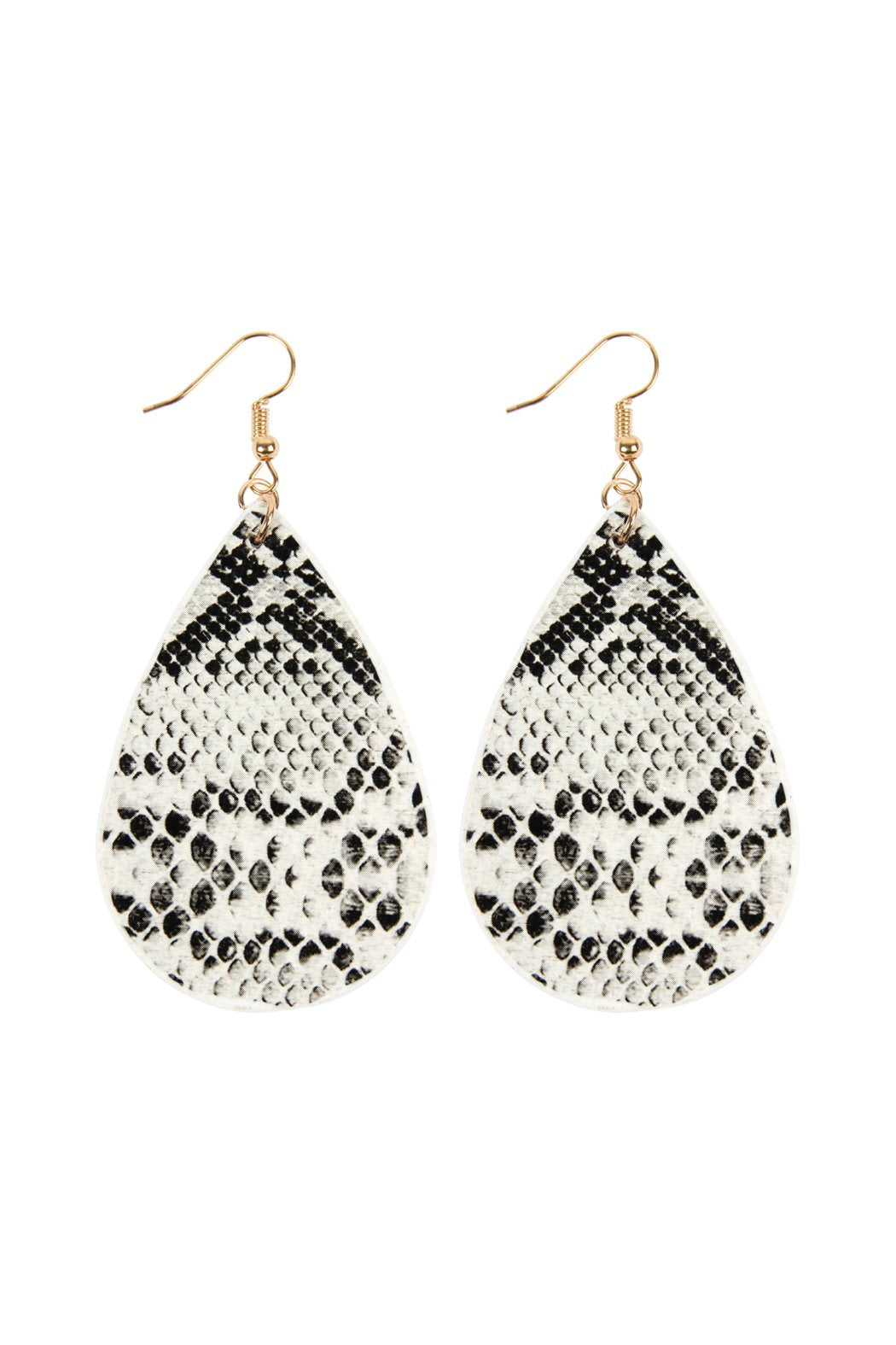 Riah Fashion - Faux Snake Skin Teardrop Leather Earrings - 4 COLORS -