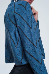 Thumbnail for Q2 - Woven Blue Turtleneck Sweater - 1 COLOR -