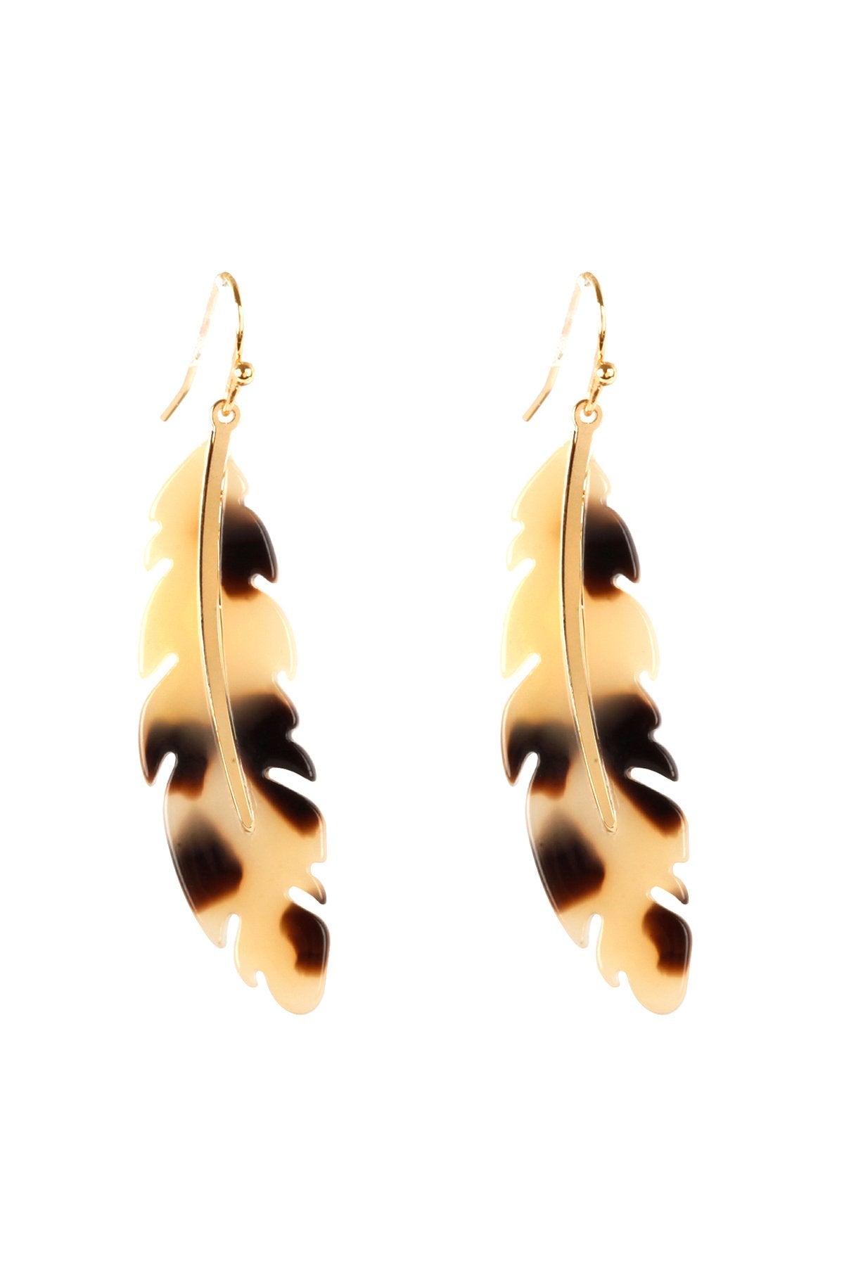 Riah Fashion - Acetate Metal Feather Fish Hook Earrings - 2 COLORS -