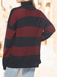 Thumbnail for Striped Turtleneck Long Sleeve Sweater - T - 3 COLORS -