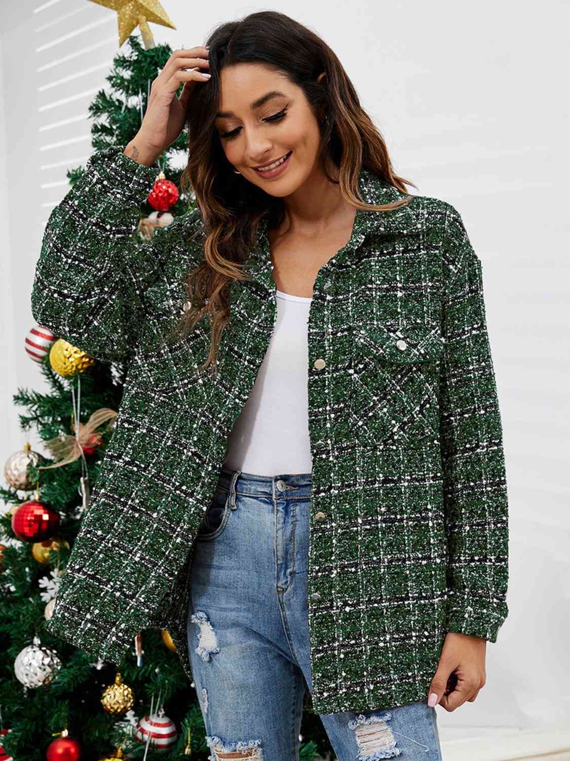 Plaid Collared Neck Button Front Jacket - T - 2 COLORS -