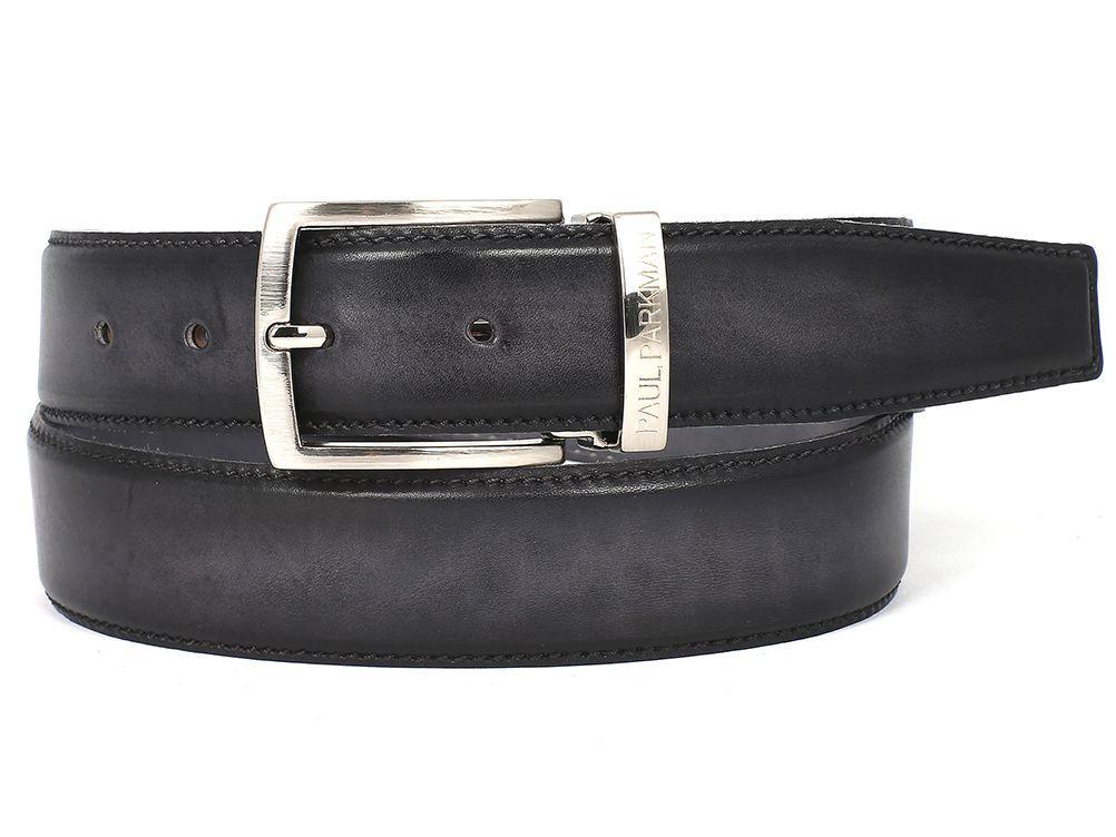 PAUL PARKMAN - Men's Leather Belt Dual Tone Hand-Painted Gray & Black -