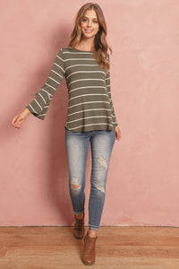 Thumbnail for Riah Fashion - Stripe Flutter Sleeve Tie Top - 3 COLORS -