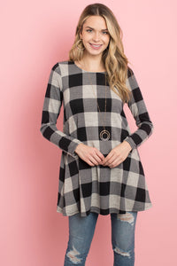 Thumbnail for Riah Fashion - Plaid Long Sleeves A-Line Top - 4 COLORS -